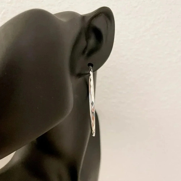 925 Sterling Silver Hoop Earrings Large Silver Hoops Diamond Cut Earrings - Picture 8 of 8